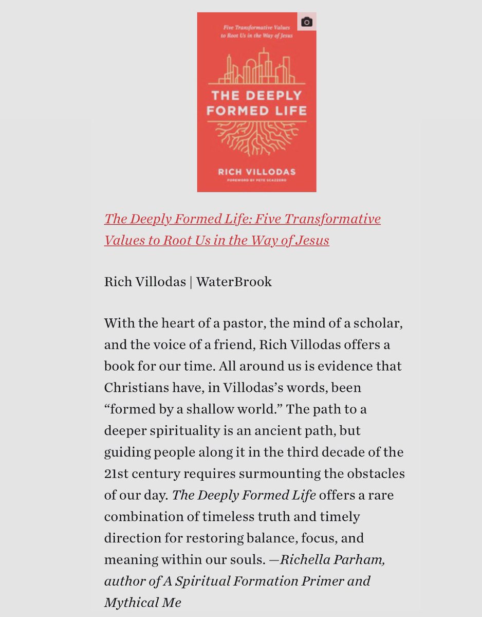 richvillodas's tweet photo. Wow. The Deeply Formed Life has been named the Spiritual Formation book of the year by Christianity Today (@CTmagazine) today. Thrilled! 

https://t.co/Yhdi7MFWYr https://t.co/ub5hth4W8s