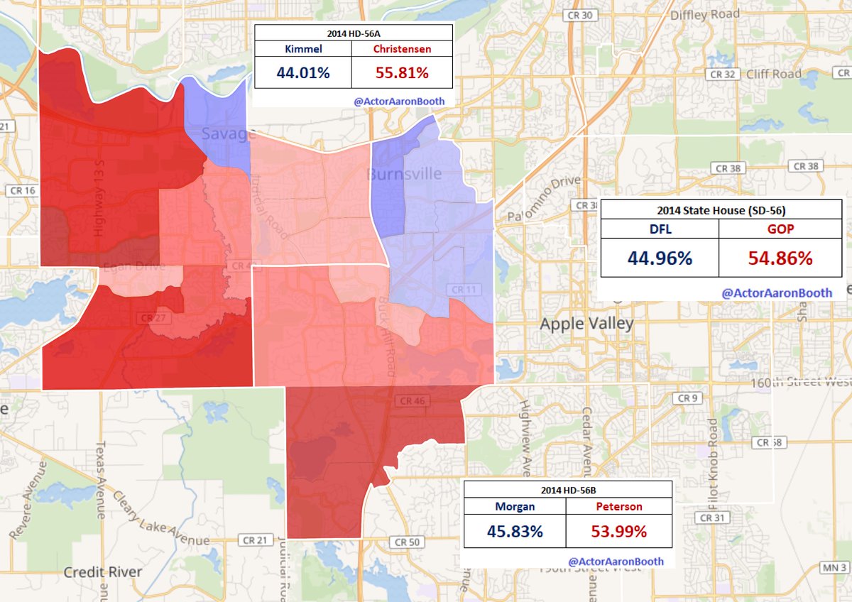 ActorAaronBooth's tweet photo. In 2018, the DFL flipped both #HD56A and #HD56B though both of their freshmen incumbents declined to run for reelected.  In 2020, the DFL held both.  The GOP had flipped the 56B in 2014. https://t.co/1devzMyZuB