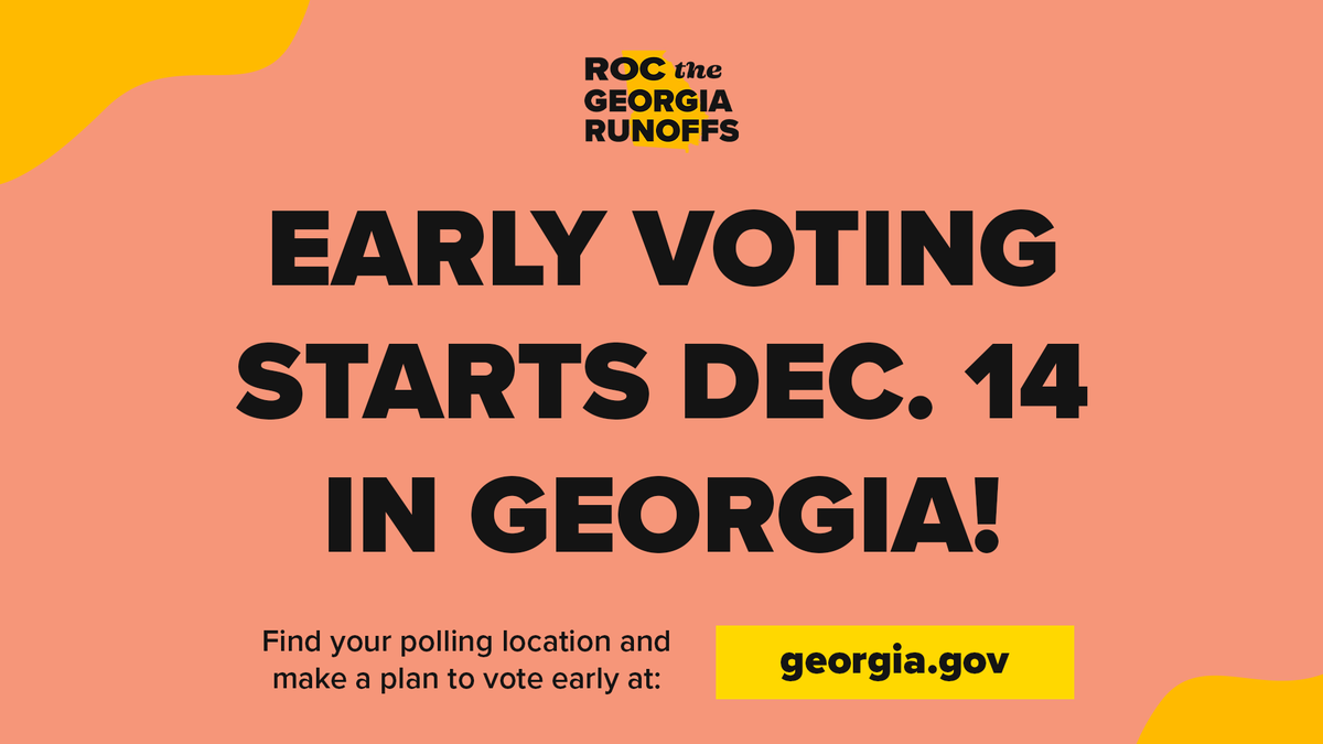 Early voting in GA starts today!

Everything here is at stake, and it is up to us to show our strength and make a difference.

Sign your name below and join us to make sure more women, immigrants &amp; underrepresented Georgians cast their ballots!
secure.everyaction.com/wInt3sYCKE2ub8…