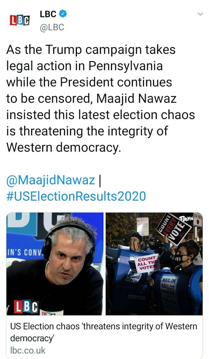 Pinned tweet- the risk is "civilisational"- US "chaos" is threatening the integrity of "Western democracy"