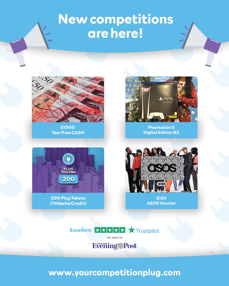 YourCompPlug's tweet photo. Our latest round of competitions have been added to our website, better yet... We’re running a 20% OFF Plug Token Winter sale until Friday🔌🥶

As cheap as 69p a token🤯

Top up your wallets and choose your lucky numbers, just follow the link below👇

https://t.co/RtsdFVYnrI https://t.co/T1yye9PAuH
