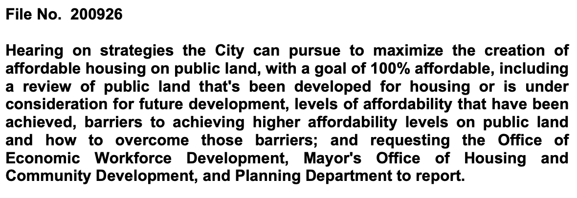 Hello San Francisco. I'm attending a hearing of the San Francisco Board of Supervisors Land Use and Transportation Committee, watching an item on maximizing affordable housing on public land.