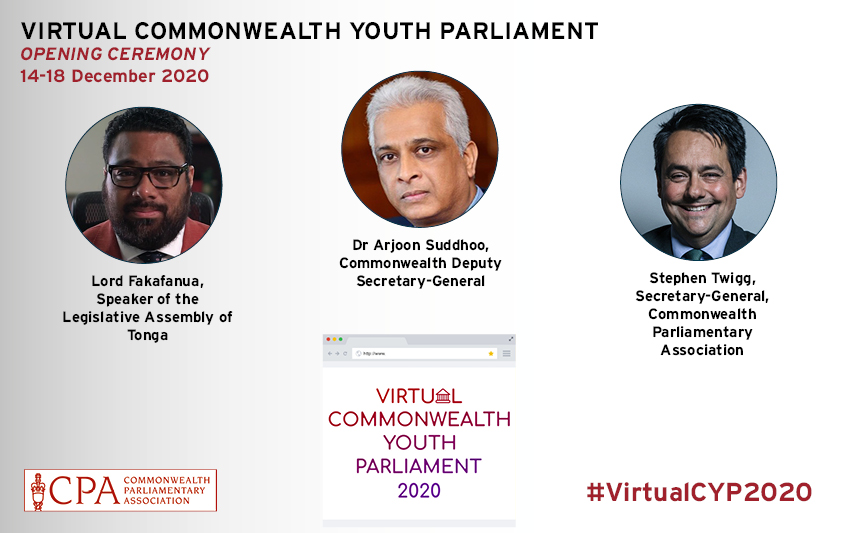 Commonwealth Parliamentary Association (CPA) HQ (@cpa_secretariat) on Twitter photo The first Virtual #Commonwealth Youth Parliament has officially begun!
5ā£9⣠young leaders from all 9⣠CPA regions join us for a week-long Parliament. Opening speeches by
@stephentwigg, Lord Fakafanua, Speaker
<a href="/TongaParliament/">Legislative Assembly of Tonga</a> and Dr Arjoon Suddhoo, Deputy SG
<a href="/commonwealthsec/">The Commonwealth</a> The first Virtual #Commonwealth Youth Parliament has officially begun!
5ā£9⣠young leaders from all 9⣠CPA regions join us for a week-long Parliament. Opening speeches by
@stephentwigg, Lord Fakafanua, Speaker
<a href="/TongaParliament/">Legislative Assembly of Tonga</a> and Dr Arjoon Suddhoo, Deputy SG
<a href="/commonwealthsec/">The Commonwealth</a>
