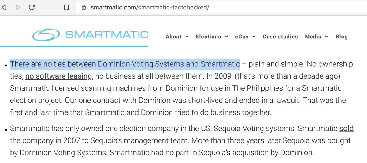 Ramsland: "Dominion software is licensed from Smartmatic"FALSEDominion software is not licensed from Smartmatic https://www.dominionvoting.com/election2020-setting-the-record-straight/ https://www.smartmatic.com/smartmatic-factchecked/Sequoia (formerly owned by Smartmatic) sub-contracted Dominion to develop ImageCast. https://www.businesswire.com/news/home/20090716005590/en/Sequoia-Voting-Systems-Assigns-New-York-State-Voting-System-Contract-to-Its-New-York-State-Partner-and-ImageCast-Equipment-Developer-Dominion-Voting-Systems3/
