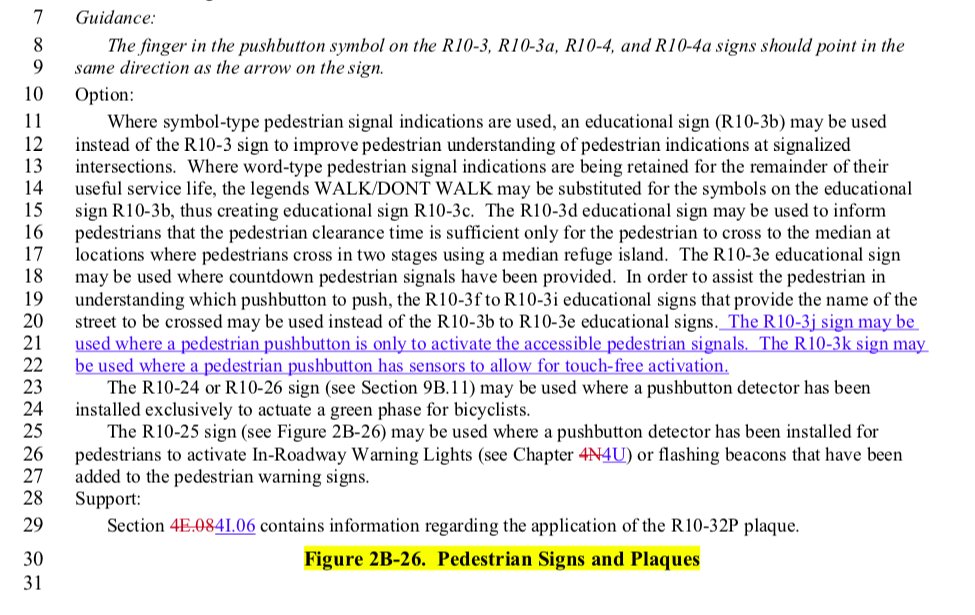 It is good to have a standard sign for the case where a pedestrian pushbutton is there only for accessible/audio purposes instead of being required to cross, if for no other reason than to remind agencies that this is an option and that they don't have to require actuation