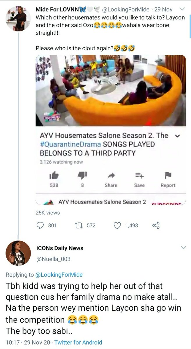 Today started off as a funny day .Who remembers that salone reality TV show where Gordon was about to take charge again because a lady wanted to face time with Laycon.. That day was all cruise as iCONs started to show love to the lady.. I thought it was a guy initially 