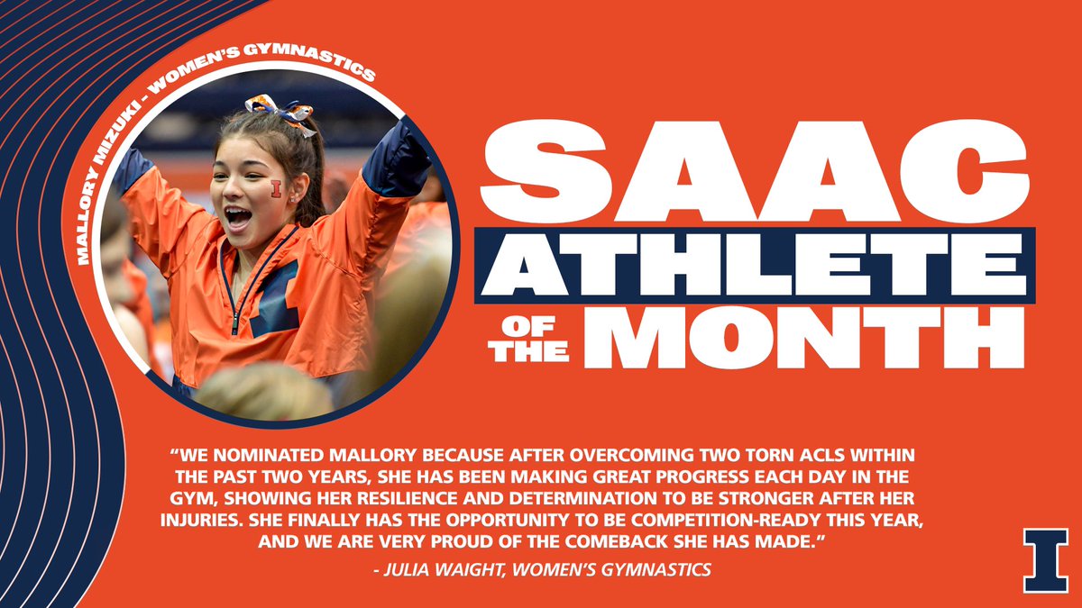 IllinoisSAAC's tweet photo. CONGRATULATIONS to @MalloryMizuki for being December’s SAAC Student Athlete of the Month. 🎉👏🏻 
—
🔸Swipe to read a little bit about her story! 🔹
—
#womensgymnastics #SAAC #SAACstudentathlete #ncaa #illini https://t.co/2Du7uVyx8A
