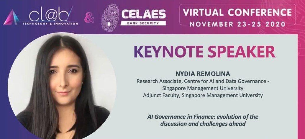 SgSMUYPHSL's tweet photo. #SMUSOL Adjunct Faculty & CAIDG Research Associate, Nydia Remolina, participated as a keynote speaker in the Financial Security & Innovation Conference 2020 on 23 Nov, organized by the FIBA Bankers & FELABAN. More about CAIDG's FINTECH track research: https://t.co/31okoOa89O https://t.co/Jx7GTG6ea8