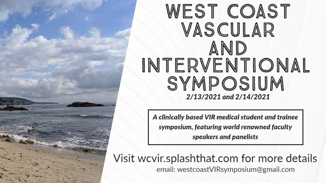 Thrilled to announce the upcoming West Coast Vascular and Interventional Symposium! Medical Students, Residents, and Fellows - come hungry for some all-star VIR pearls.  Registration and details: wcvir.splashthat.com 
<a href="/SIRRFS/">SIR RFS</a> <a href="/ucsd_ir/">UC San Diego Interventional Radiology</a> <a href="/UCSDRadRes/">UCSDRadRes</a> <a href="/VISLAMDSCAIP/">GVATAKEN</a> <a href="/UCSDMedSchool/">UC San Diego School of Medicine</a>
