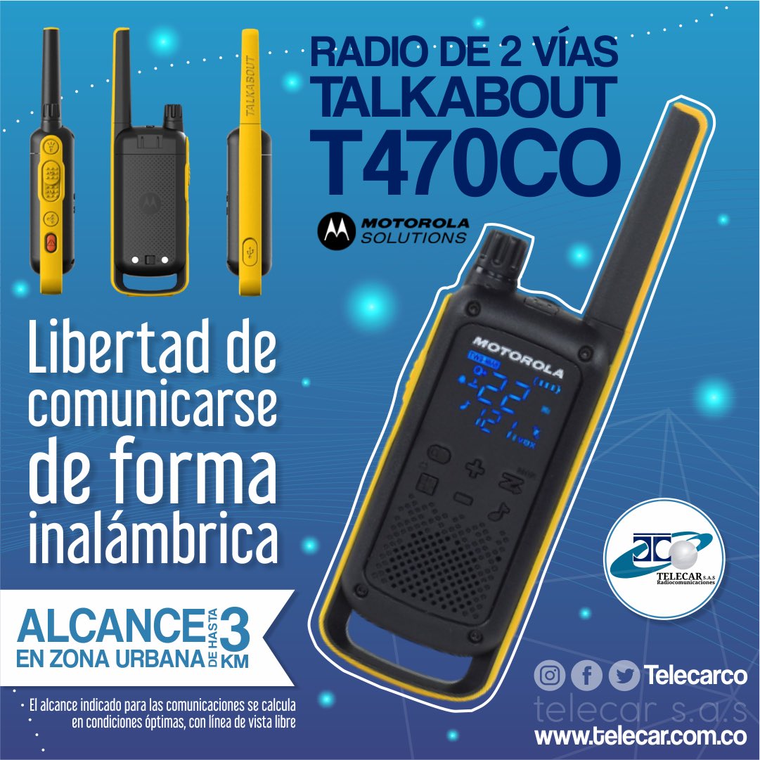 telecarco's tweet photo. Los #T470 de #Motorola son radios de dos vías #Talkabout ideales para comunicarte mientras realizas actividades recreativas al aire libre.
#Motorola #MotorolaSolucionsLatam #RadioComunicaciones #Soluciones #Seguridad #Tecnología #Radiode2vias #Recreación #Aventura https://t.co/DRVnDmtaun