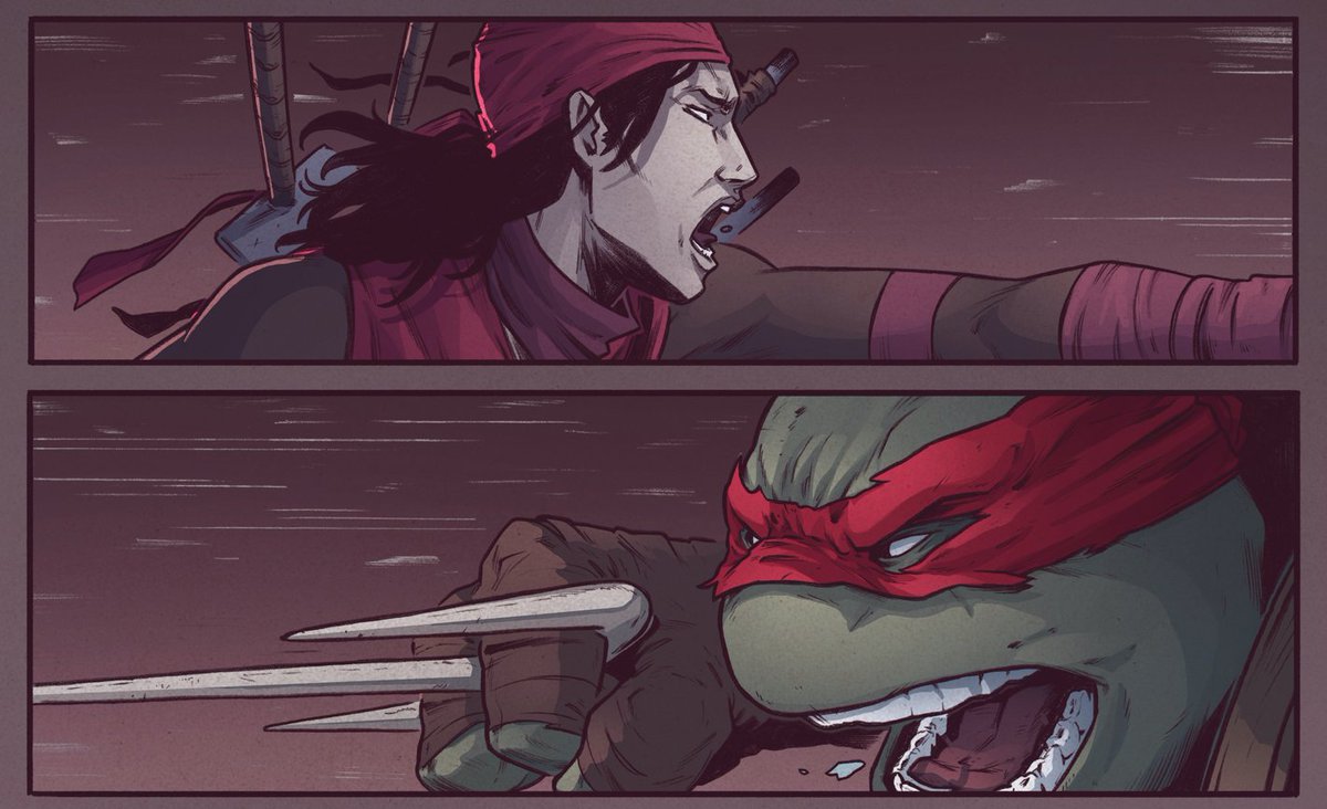 TomWaltz's tweet photo. Four colors, two panels, one bad-ass battle! Will you be there for #TMNT #TheLastRonin #2 #FirstToFall? #Karai and #Raphael will! 

Soon!

@IDWPublishing @kevineastman86 @BISHART #LuisAntonioDelgado @thedisastrix @robutoid https://t.co/ldux3SSZMc