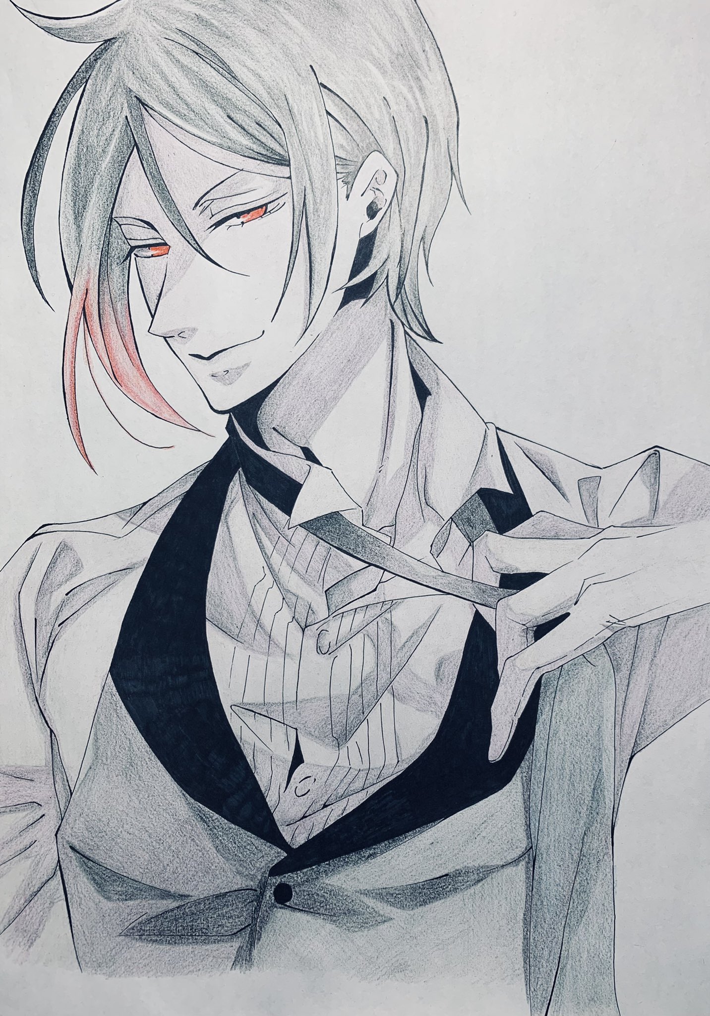 さんころもち 黒執事 セバスチャン ミカエリス 模写 イラスト 色鉛筆 できましたー これは色を塗ったのか ってくらい色彩というか黒いですね T Co Cuf9psosdg Twitter