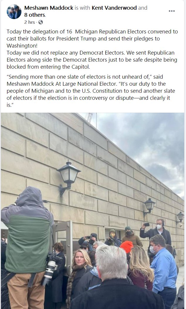 According to this Facebook post by Meshawn Maddock, Michigan GOP electors cast their votes for Trump & Pence. (Not yet confirmed.) https://www.facebook.com/permalink.php?story_fbid=4150793314936518&id=100000176705538