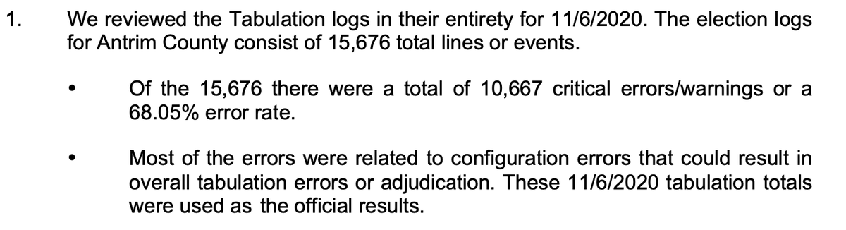 Let's dive into this first claim: the 'election logs' for Antrim had 15,676 events, 10,667 of which were critical ERRORS *or* WARNINGS. They weasel that in there, but the distinction between an error and warning in programming is important, especially in this context.