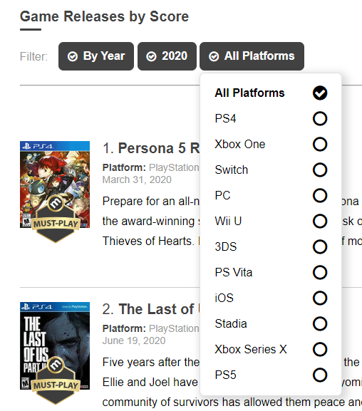 So for an example, HoloVista reviewed really well - 83 on Metacritic. We're still stoked, esp for a first release by a new team. But when you look at best games of 2020 and hit 'all platforms', meant to include iOS...