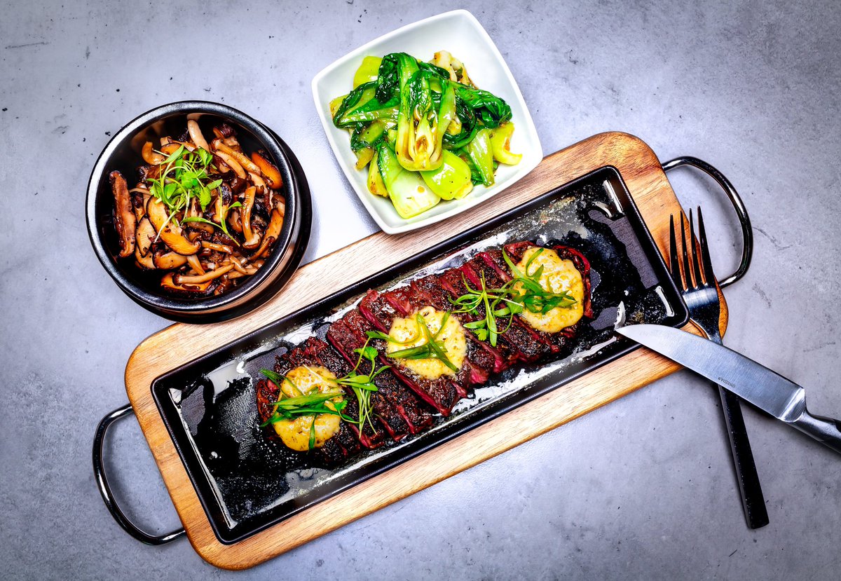 Take your flavors to the next level.🍴

Savor shareable dishes at @8eastlv- Chef Dan Coughlin’s cutting-edge take on Pan-Asian cuisine. 

Pictured: Butter Mushrooms, Stir-fried Bok Choy, Five Spice New York Strip 

🥢Happy Hour: 3PM - 5:30PM

#CircaLasVegas #8East #VegasEats