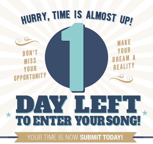 MusicCitySong's tweet photo. Time’s almost up!! Enter today for the Fall 2020 contest 🙌🏻 https://t.co/V1krL6Zukc