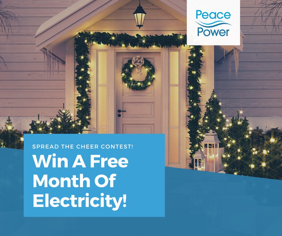 PeacePower's tweet photo. Win a FREE month of electricity! Spread some holiday cheer by sharing a photo of your decorated home, and tagging us @PeacePower and #peacepowercheer for a chance to win a month free of Electricity from #PeacePower! For contest details click here --> https://t.co/rS2hjtizey https://t.co/v0UIAZLYfU