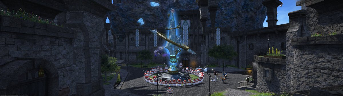 Tokonatsu's tweet photo. The #SnowmanCircle around the Aetheryte Plaza! #FFXIV #SquareEnix #Snowman #StarlightCelebration  #Christmas #Spriggan - Credit to @Hay_kun aka Sara Lustra (#Moogle) https://t.co/0brKGmnOSK