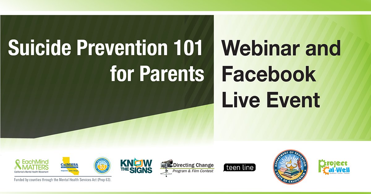 YouthCC_Org's tweet photo. Parents: Please register for one of our upcoming free webinars and Facebook Live events -- Suicide Prevention 101 for Parents: Recognizing Signs and What to Do. This free webinar will provide information about suicide prevention for parents, including warning signs for suicide... https://t.co/I2kVerWgYb