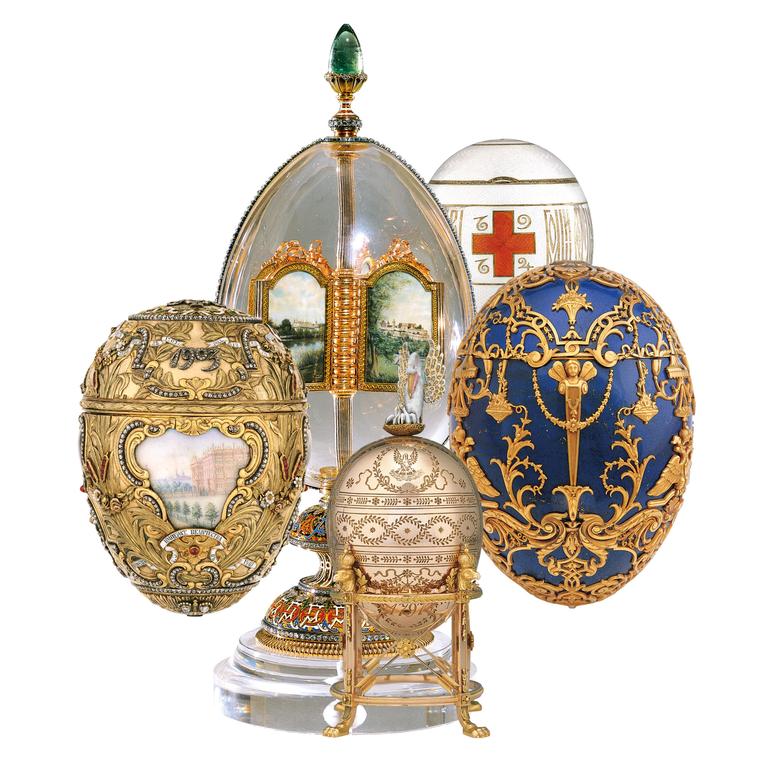 A Fabergé egg is a jewelled egg created by the House of Fabergé, in Saint Petersburg, Russian Empire. Possibly as many as sixty-nine were created, of which fifty-seven survive today.