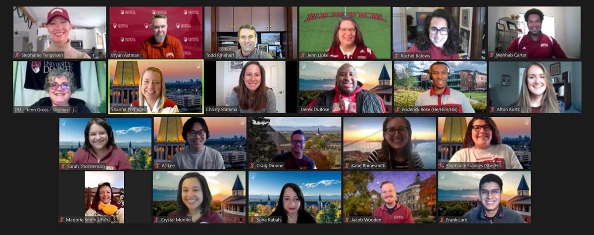 DUAdmissions's tweet photo. Early Action committee looked a little different this year, but we’re still so excited to welcome a great group of students to @uofdenver! 🎉 Students be sure to check your application status portals later tonight for decisions ‼️‼️ #DUthis #OneDU https://t.co/Z2MZybOPPU