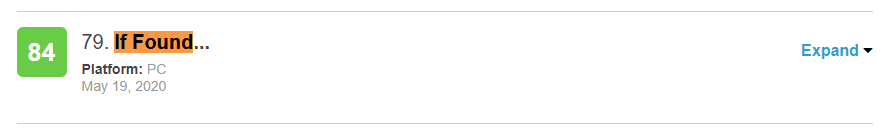 You won't find it ANYWHERE in the 83 score section. Not only that, I couldn't find a single Platform: iOS only game represented in ANY of the 20+ pages I looked through.What about Genshin Impact? If Found?Yep! Because they're listed as PC/Switch.