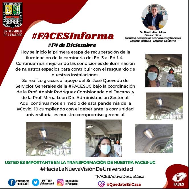 facesuc1's tweet photo. Hoy #14Dic se inicio la primera etapa de recuperación de la iluminación de la camineria del Edi.3 al Edif. 4. Continuamos mejorando las condiciones de iluminación de nuestros espacios para contribuir con el resguardo de nuestras instalaciones.

Dr. Benito Hamidiam
Decano https://t.co/mo5VLcJ2aD