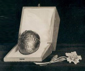 The Nécessaire egg is an Imperial Fabergé egg. On 9 April 1889, Alexander III presented the egg to his wife, Maria Feodorovna. It was housed at the Gatchina Palace and was taken on at least one trip to Moscow, as demonstrated by an invoice for the trip which describes the egg.