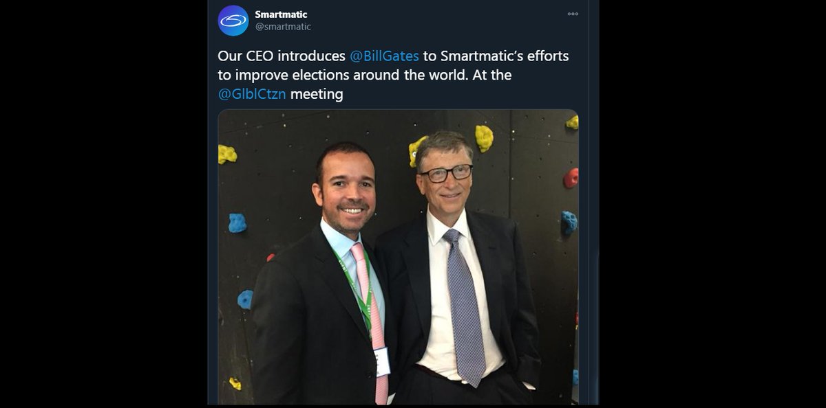 Et si vous vous demandez pourquoi je vous spamme avec les  #Elections2020 et  #Trump, voici le CEO de Smartmatic avec Bill  #Gates en 2015. Smartmatic a conçu le système de vote acquis par  #Dominion (via la société Sequoia en 2010). Tiens mais quel hasard vraiment...  #GreatReset