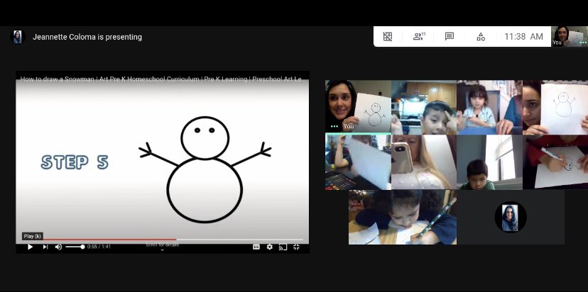 JanetColoma's tweet photo. Room 9 Ss learned how to draw a Snowman step by step today. We are so proud of our little artists! 🎨👏🏼😍 #remotelearning #prekrocks #Snowmanfun⛄️@wnyecc https://t.co/ReUZEdyr4O