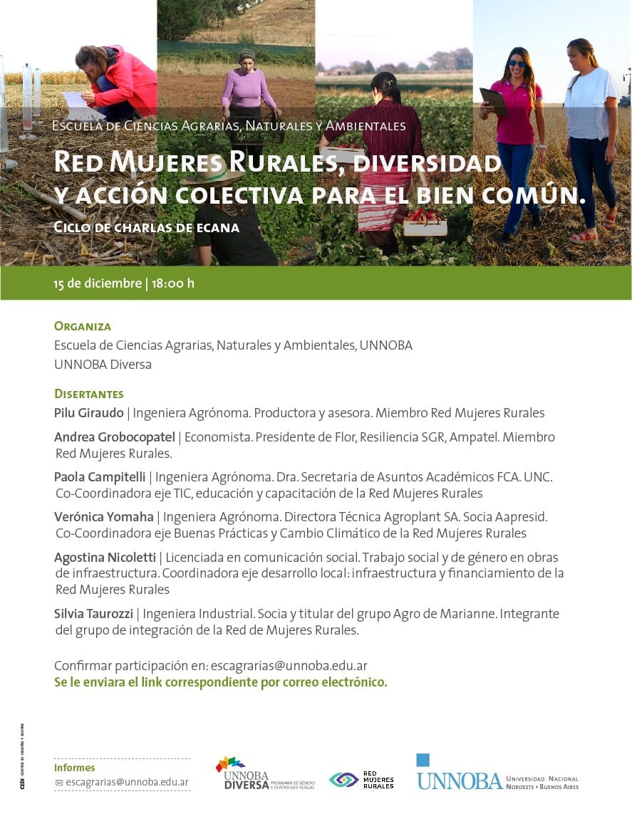 redmrurales's tweet photo. [Mañana 18hs] 🙋‍♀️Múltiples voces de la #RedMujeresRurales participarán en una jornada del Ciclo de Charlas de #ECANA, para dialogar sobre nuestro trabajo, la importancia de la acción colectiva y el bien común.

✍Confirmá tu participación en escagrarias@unnoba.edu.ar https://t.co/Zh6Qf5SrPJ