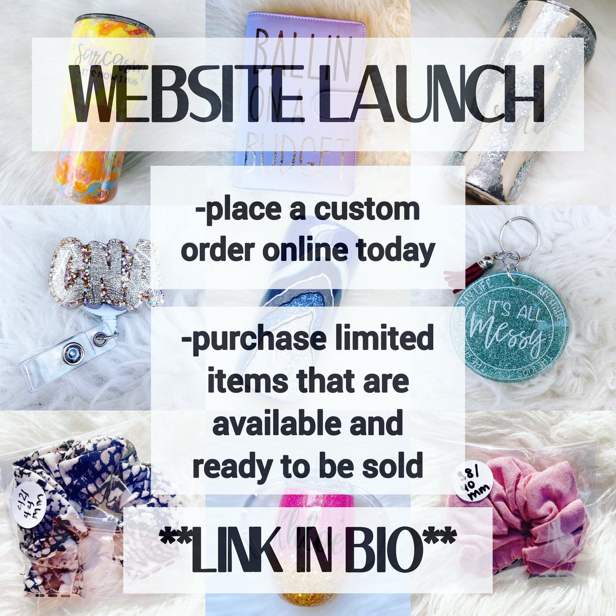 CheysCups's tweet photo. So happy to finally announce my website launch🎉 
-tumblers
-keychains (ready to sell)
-Apple Watch scrunchie bands (ready to sell)
-badge reels (ready to sell)
-budget books
**link in bio**
I am still taking orders through my DM’s💜
#cheyscups #websitelaunch #readytosell https://t.co/Fk0xqikfEu