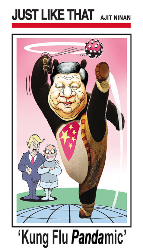 Phase 2 is BLAME. Someone or something (else) must be blamed for the outbreak. It pretty much goes without saying that the culprit in the current pandemic is China. (Image is from the Times of India, 22 June 2020) (2/21)