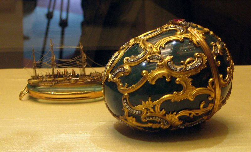 The egg commemorates the voyage made by Tsarevitch Nicholas and Grand Duke George of Russia aboard the Pamiat Azova to the Far East in 1890. The trip was made after a suggestion by their parents to broaden the outlook of the future Tsar and his brother.