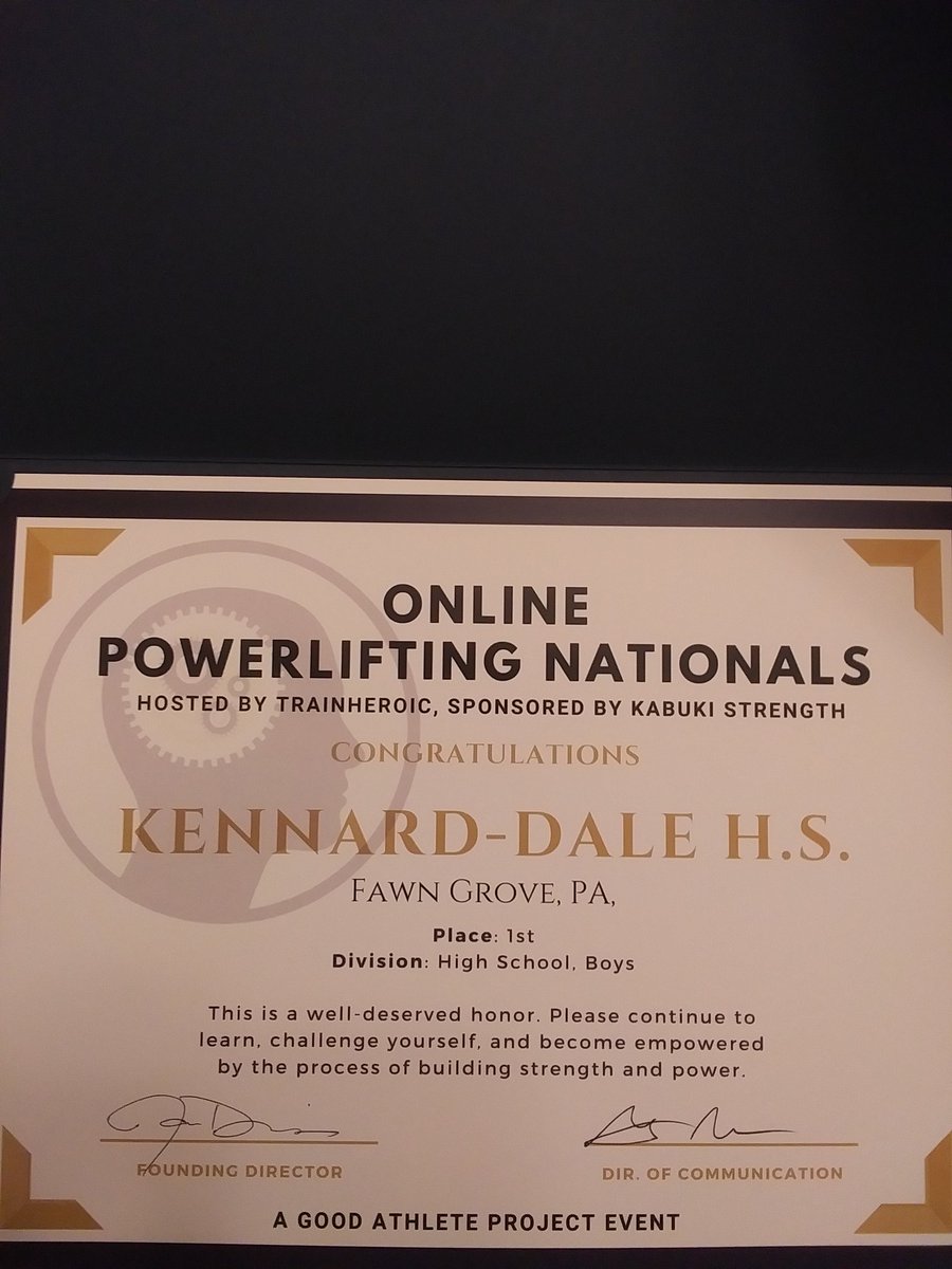 KDPOWERLIFTING's tweet photo. NEWS! NEWS! NEWS!

So proud &amp; honored that we received our National Championship Certificate today!!

Thank you @coach4kindness 
@NTStrength all the staff &amp; volunteers that made the OnLine Nationals Contest an opportunity!
@KDHS_Athletics 
@SESDRAMS 
@KDnewspaper 
#KDPride https://t.co/3l4CqylTux