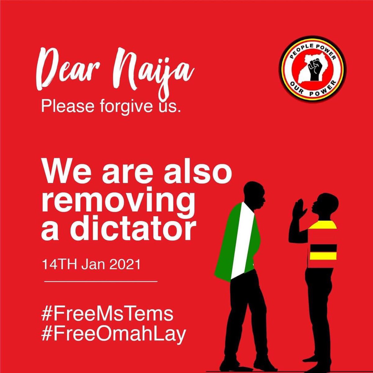 barangasam's tweet photo. Please forgive us. We are removing a dictator. #FreeTemsAndOmahLay #freeOmah_lay #WeAreRemovingADictator #BobiWine https://t.co/HK3wFpTyqX