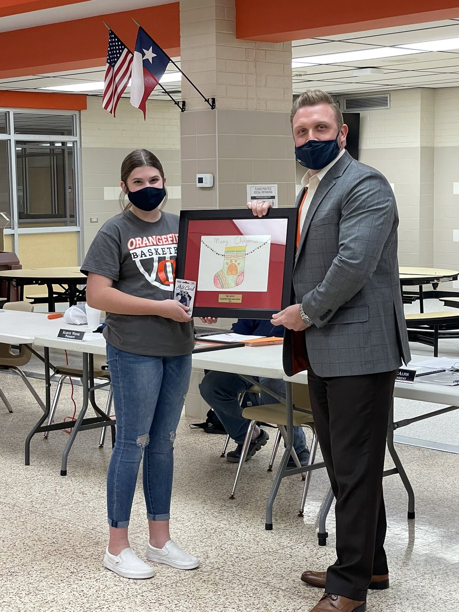 Orangefield_ISD's tweet image. The OISD Board of Trustees and Superintendent Shaun McAlpin presented our annual Holiday Card Contest Winners with a framed copy of their card &amp;amp; gift card at tonight’s board meeting

OHS Winner &amp;amp; overall winner - Tilly Worthy

OJH Winner - Elyse Gunter

OES Winner - Emma Bufford