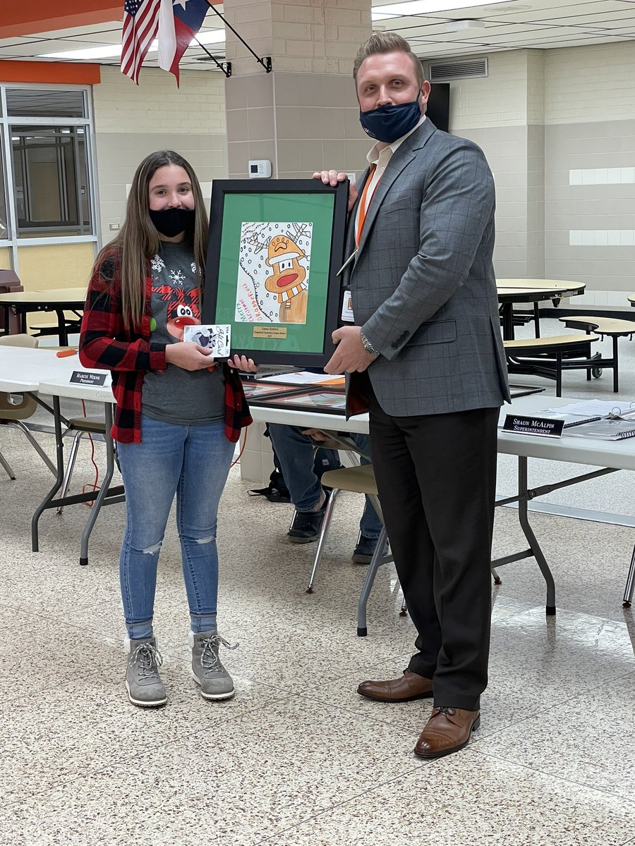 Orangefield_ISD's tweet image. The OISD Board of Trustees and Superintendent Shaun McAlpin presented our annual Holiday Card Contest Winners with a framed copy of their card &amp;amp; gift card at tonight’s board meeting

OHS Winner &amp;amp; overall winner - Tilly Worthy

OJH Winner - Elyse Gunter

OES Winner - Emma Bufford