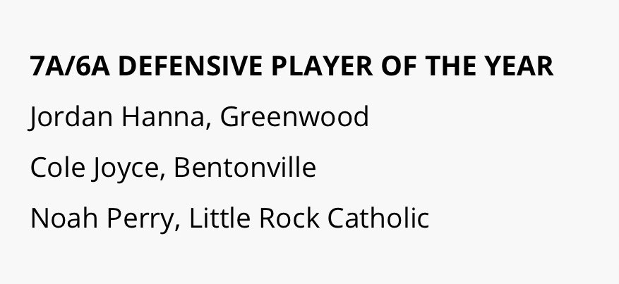 So thankful to be named 7A Defensive Player of the Year along with two other great ball players. Thank you <a href="/HootensARFBall/">HootensARFootball</a> <a href="/CatholicFB/">Rocket Football</a> and all of my coaches who got me to this point!