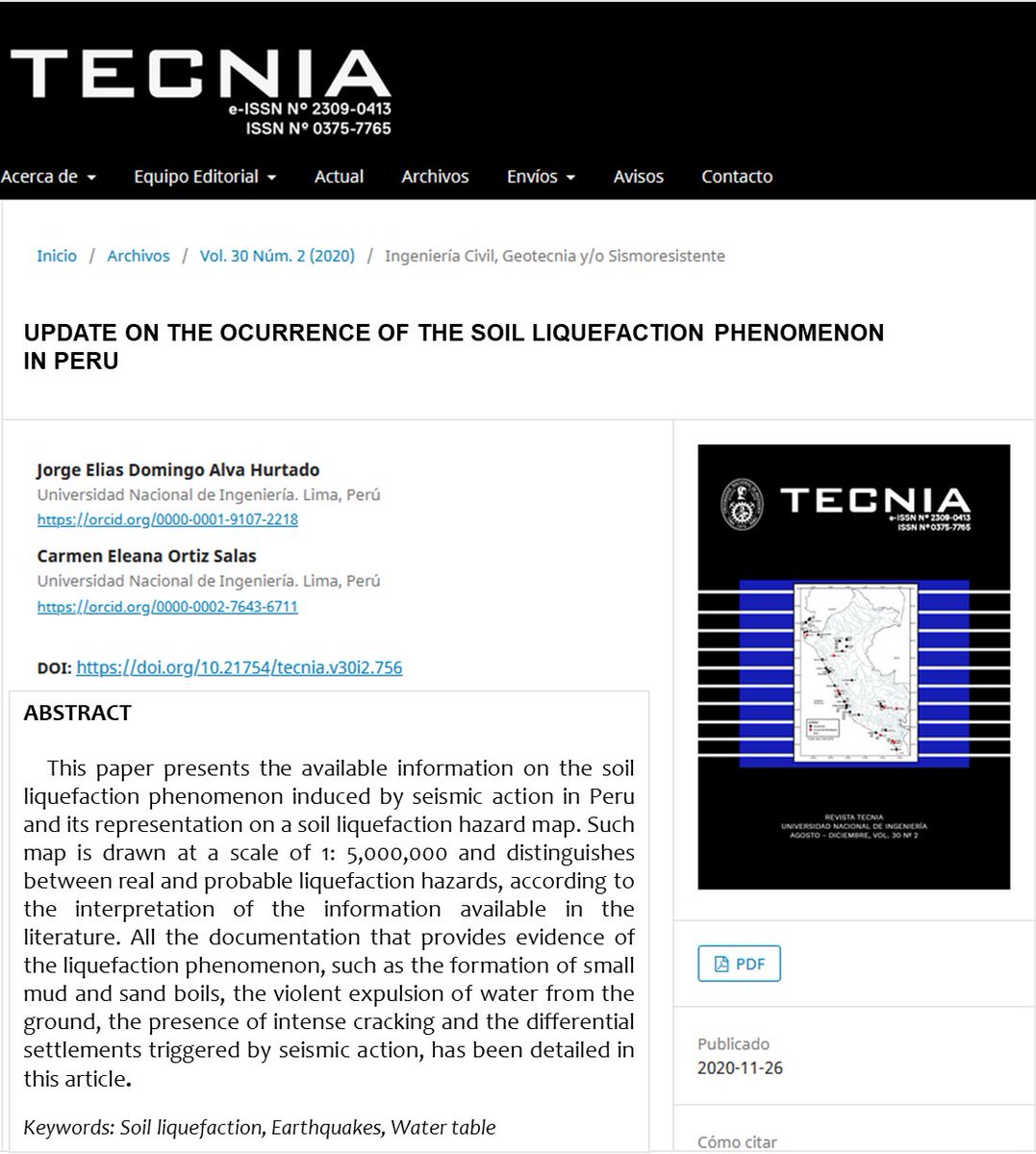 ACTUALIZACIÓN DE LA OCURRENCIA DEL FENÓMENO DE LICUACIÓN DE SUELOS EN EL PERÚ.
revistas.uni.edu.pe/index.php/tecn…
revistas.uni.edu.pe/index.php/tecn…