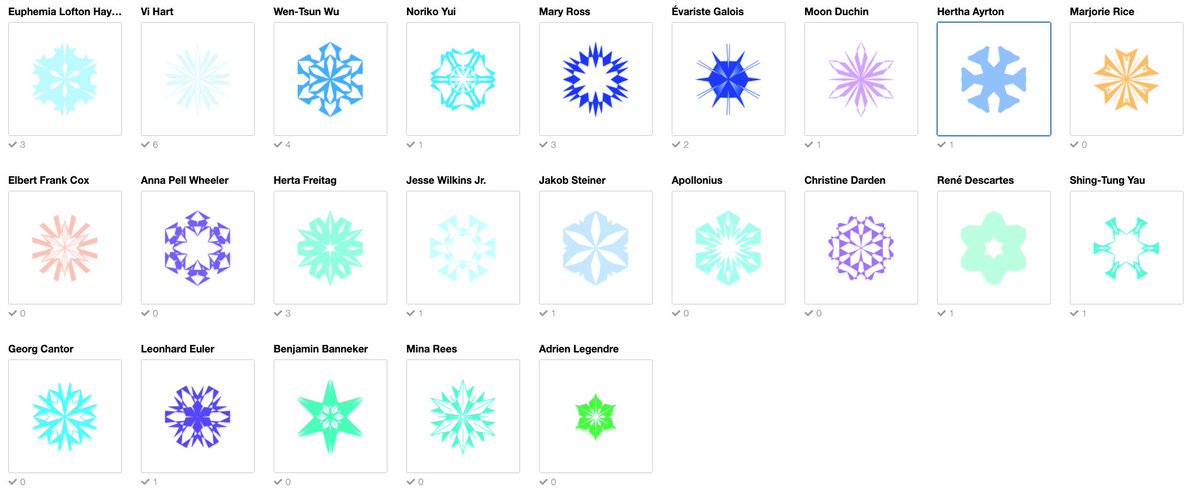 Snowflake challenge! Ms. Henderson's advisory created their own unique snowflakes through a <a href="/Desmos/">Desmos</a> digital math activity.