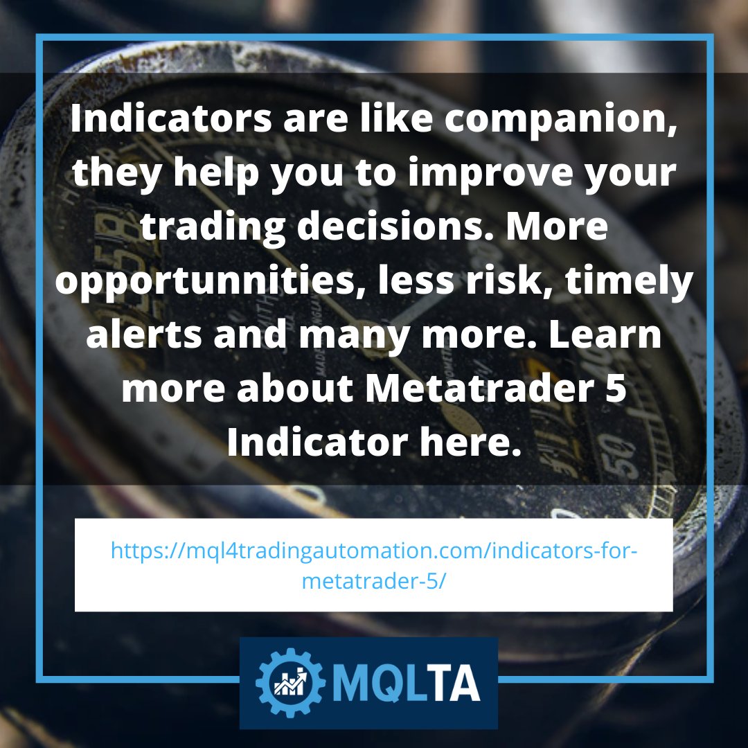 MQL4Trading's tweet image. Indicators are like companion, they help you to improve your trading decisions. More opportunnities, less risk, timely alerts and many more. Learn more about Metatrader 5 Indicator here. mql4tradingautomation.com/indicators-for…