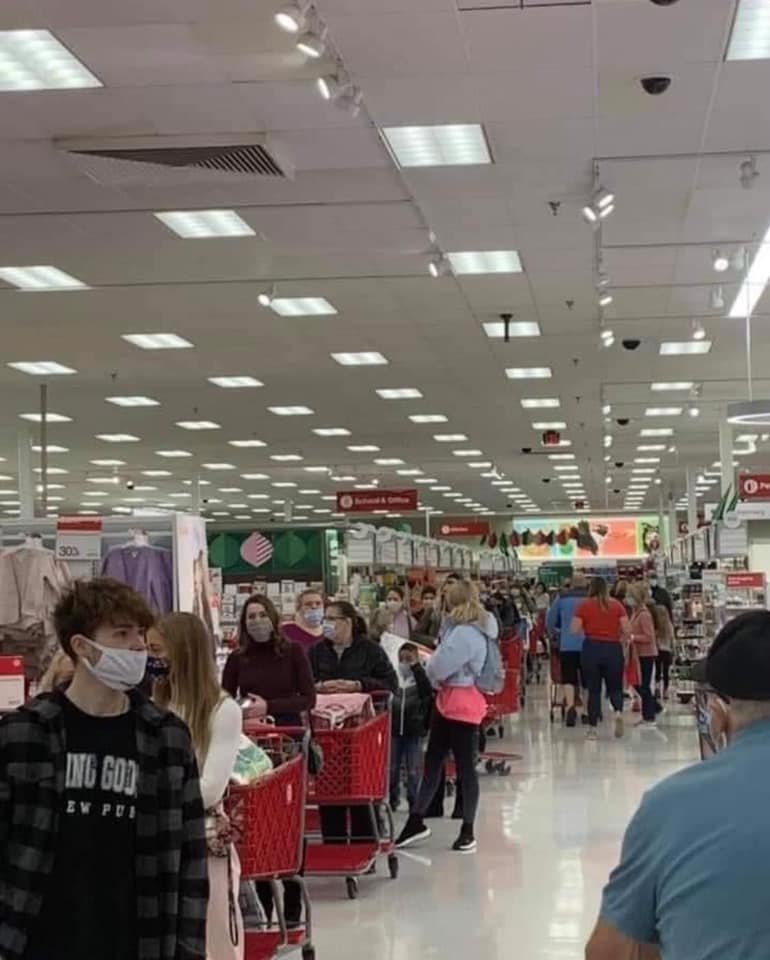 bogartshaven's tweet photo. @Duffy12734614 last night in target in Philly,. 2 hour line! ask governor wolf why this is allowed, but dining indoors is not. smh RT this https://t.co/cRL7Dwox2e