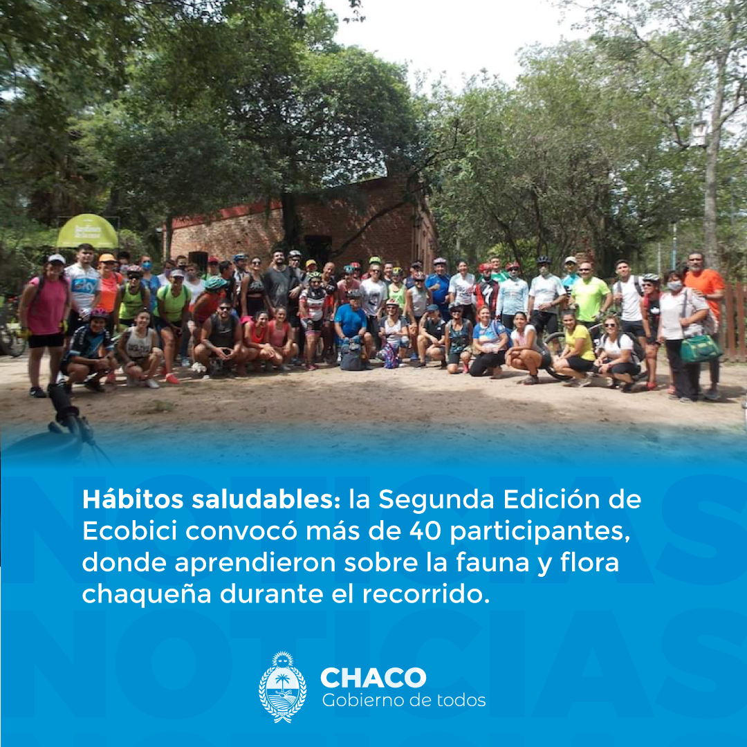Hábitos saludables: la Segunda Edición de Ecobici convocó más de 40 participantes, donde aprendieron sobre la fauna y flora chaqueña durante el recorrido.

bit.ly/2Wg0ENm 

#NoticiasChaco 
#ChacoGobiernoDeTodos