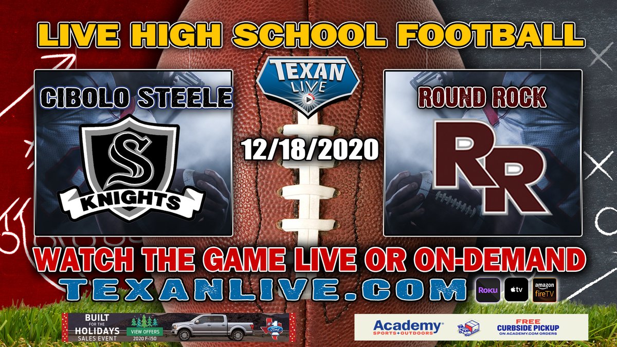 WATCH THIS GAME LIVE 
Round Rock vs Cibolo Steele
Friday, - 12/18/2020
Coverage begins @ 7:00 PM
For the LIVE link click here: bit.ly/2K2B8so
<a href="/RoundRockISD/">Round Rock ISD</a> <a href="/CiboloSteele_13/">CiboloSteelePlayoffs</a> <a href="/steelefootball/">SteeleFootball</a> <a href="/varsity_news/">Varsity News</a> @mysahighschools <a href="/DragonNationRR/">Dragon Nation</a>