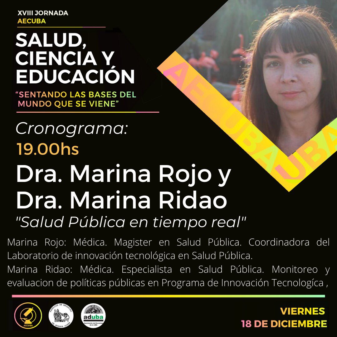 aecuba_uba's tweet photo. #XVIIIJornada #AECUBA No te pierdas este viernes 19hs “Salud Publica en tiempo real” de la mano de @rojomarina @marinaenba @lab_fmed
INSCRIBITE ACÁ 👇🏻
https://t.co/H4SgFz4PS0
#SaludPublica #UBA #salud #ciencia #educacion https://t.co/CoNT1h1iyv