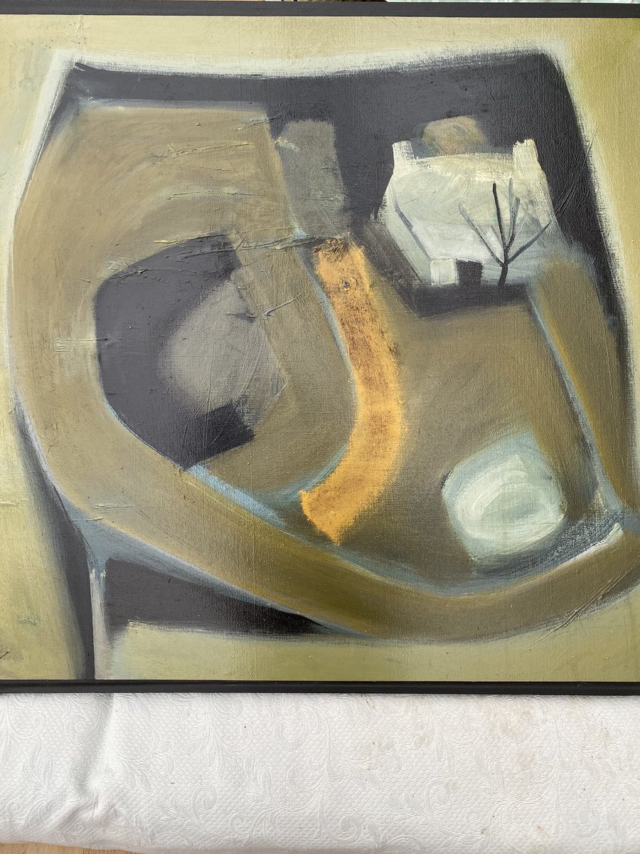 Tony Giles (1925 - 1994) COTTAGE, SHAFT AND GARDEN a wonderful view of the Cornish cottage which has a mine shaft in its garden. At the Lander Gallery, Lemon Street Market Truro #truro #visittruro #cornishart #abstractpainting  <a href="/LanderTruro/">lander gallery truro</a>