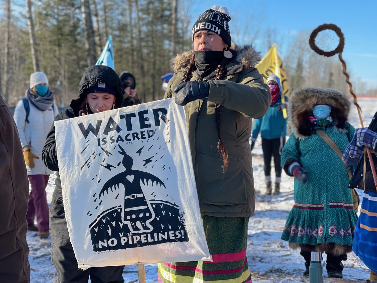 HonorTheEarth's tweet photo. "And, you know, what kind of world do you want that to be? I hope it's one that has clean drinking water and human rights being upheld and treaties no longer being broken," @zhaabowekwe said.

#StopLine3 - #WaterIsLife 
https://t.co/TKl08XDSo0 https://t.co/4a3HlDrbdK