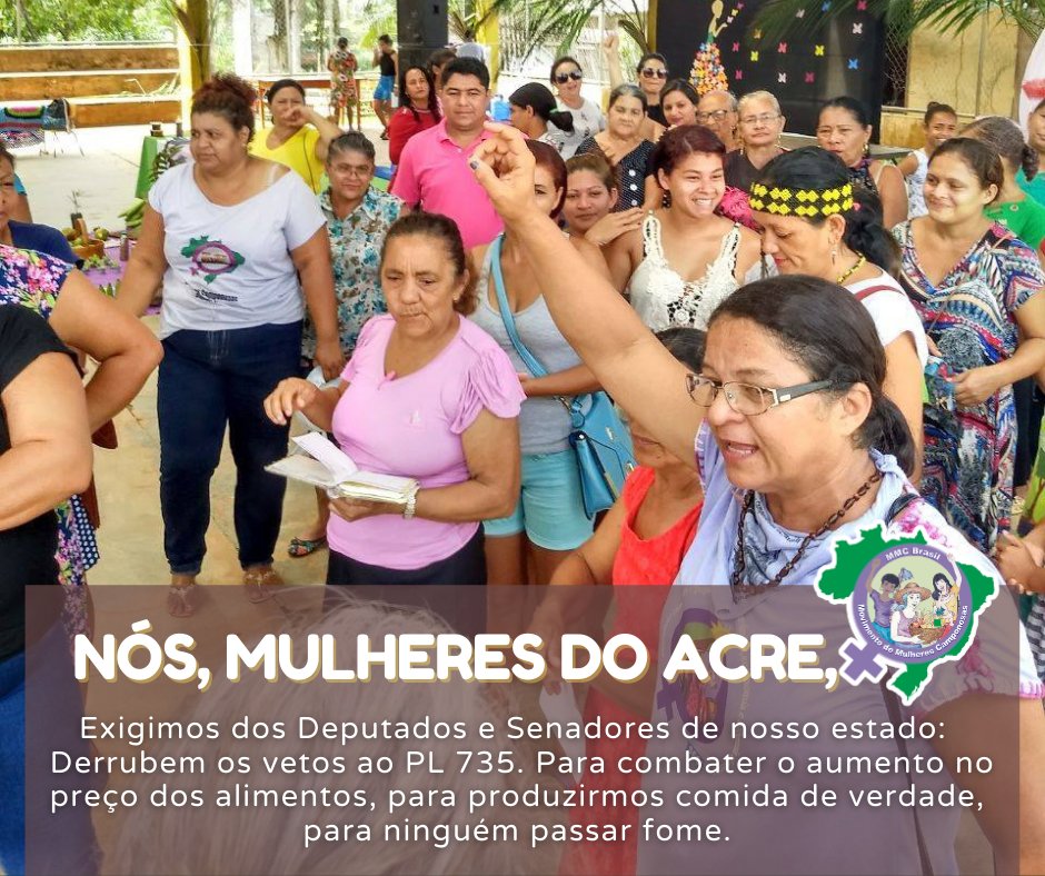 mmcnacional's tweet photo. 🔴Camponesas do Acre em luta!
Em todo o país, o MMC segue na luta pela derrubada dos vetos ao #PL735.
📢Pressione nas redes de deputados/as e senadores/as do seu estado pela derrubada dos vetos.
#CongressoDerrubeVetos735 #SemVetosSemFome #FomeEInflaçãoTemSolução https://t.co/AkadBBVXlH
